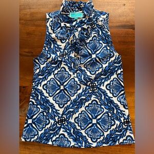 Southern Frock Ruffle Collar Blouse Women’s Size S Sleeveless Colorful Floral